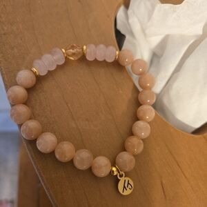 Tjazelle One Of A Kind Elegant Peach Beaded Bracelet with Gold Accents